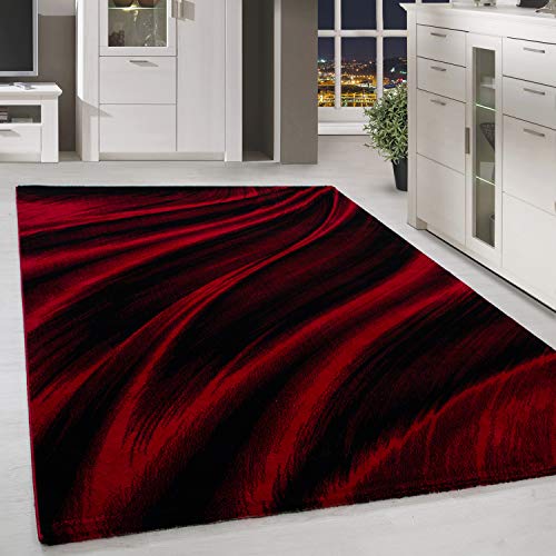 HomebyHome Teppich Wohnzimmer 120x170 cm Rot Abstrakt Wellen Design - Schlafzimmer Teppich Kurzflor Extra Weich Pflegeleicht Teppiche Waschbar Küche Esszimmer - Carpet Living Room von HomebyHome
