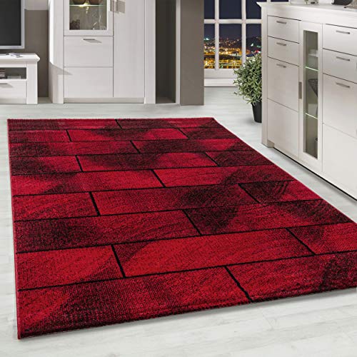 HomebyHome Teppich Wohnzimmer 120x170 cm Rot Wand Design - Schlafzimmer Teppich Kurzflor Extra Weich Pflegeleicht Teppiche für Küche Esszimmer Jugendzimmer Kinderzimmer - Carpet Living Room von HomebyHome