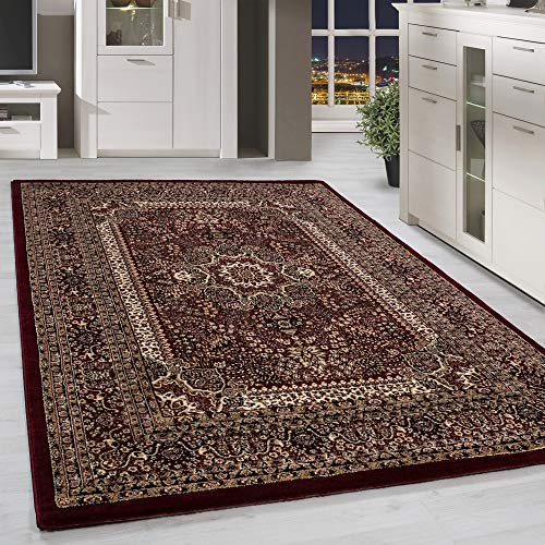 HomebyHome Teppich Wohnzimmer 120x170 cm Roter Teppich Vintage Look Orient Ornament Bordüre Design Extra Weich Teppich Schlafzimmer Esszimmer - Teppich Orientalisch Muster - Carpet Living Room von HomebyHome