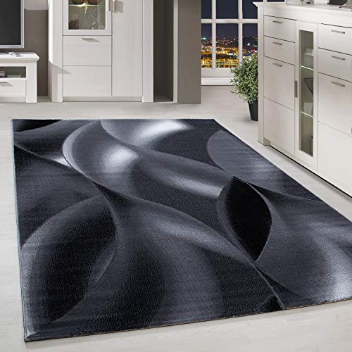 HomebyHome Teppich Wohnzimmer 120x170 cm Schwarz Moderne Abstrakt Design 3D Teppich- Küche Jugendzimmer Esszimmer und Schlafzimmer Teppich Kurzflor Teppich Extra Weich Pflegeleicht von HomebyHome
