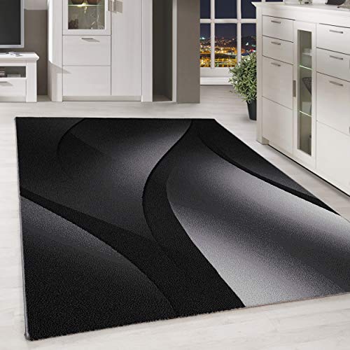 HomebyHome Teppich Wohnzimmer 120x170 cm Schwarz Moderne Abstrakt Design - Eszimmer und Schlafzimmer Teppich Robust Kurzflor Teppich Extra Weich Pflegeleicht - Carpet Living Room von HomebyHome