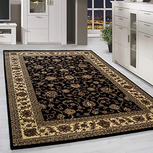 HomebyHome Teppich Wohnzimmer 120x170 cm Schwarz Teppich Vintage Look Orient Ornament Bordüre Design Extra Weich Teppich Schlafzimmer Esszimmer - Teppich Orientalisch Muster - Rug Halı von HomebyHome