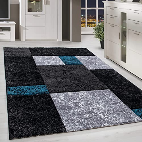 HomebyHome Teppich Wohnzimmer 120x170 cm Türkis Kariert Konturschnitt Design - Schlafzimmer Teppich Kurzflor Extra Weich Pflegeleicht Teppiche für Küche Esszimmer Jugendzimmer - Carpet Living Room von HomebyHome