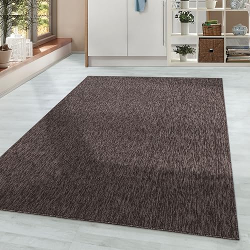 HomebyHome Teppich Wohnzimmer 140x200 cm Braun Einfarbig Meliert Design - Schlafzimmer Teppich Kurzflor Extra Weich Pflegeleicht Teppiche Waschbar für Küche Esszimmer - Carpet Living Room von HomebyHome