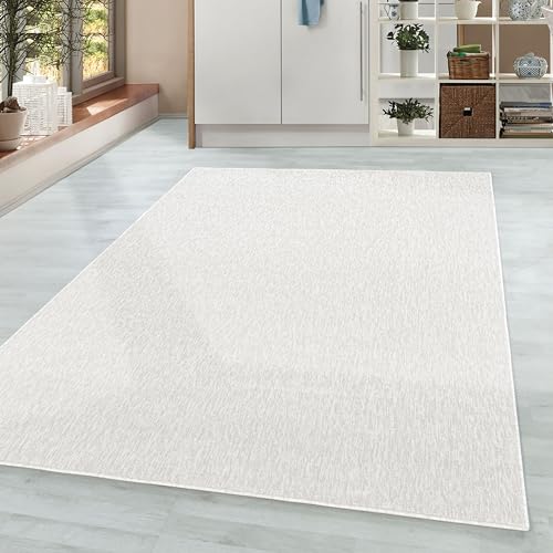 HomebyHome Teppich Wohnzimmer 140x200 cm Creme Einfarbig Meliert Design - Schlafzimmer Teppich Kurzflor Extra Weich Pflegeleicht Teppiche Waschbar für Küche Esszimmer - Carpet Living Room von HomebyHome