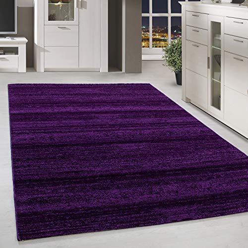 HomebyHome Teppich Wohnzimmer 140x200 cm Lila Moderne Einfarbig Meliert Design - Esszimmer und Schlafzimmer Rechteckig Teppich Kurzflor Teppiche Extra Weich Pflegeleicht - Carpet Living Room von HomebyHome