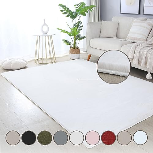 HomebyHome Teppich Wohnzimmer 140x200 cm Natur Waschbarer Hochflor Flauschiger Teppiche Einfarbig Moderne Design - Küchenteppich Waschbar Shaggy Extra Weich Teppich für Schlafzimmer Kinderzimmer von HomebyHome