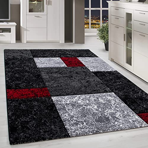 HomebyHome Teppich Wohnzimmer 140x200 cm Rot Kariert Konturschnitt Design - Schlafzimmer Teppich Kurzflor Extra Weich Pflegeleicht Teppiche für Küche Esszimmer Jugendzimmer - Carpet Living Room von HomebyHome