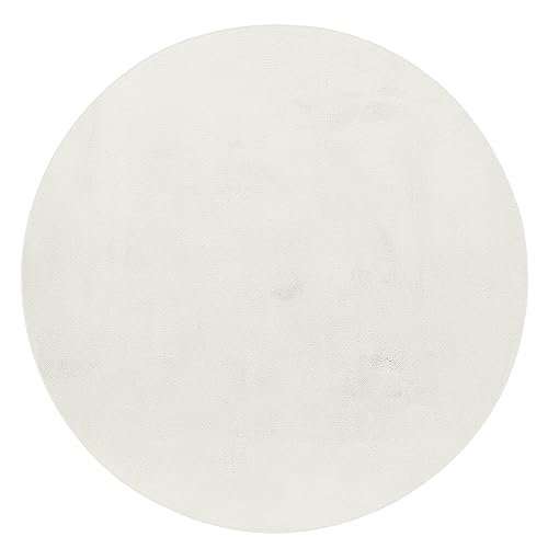 HomebyHome Teppich Wohnzimmer 160 cm Rund Natur Waschbarer Hochflor Flauschiger Teppiche Einfarbig Moderne Design - Küchenteppich Waschbar Shaggy Extra Weich Teppich für Schlafzimmer Kinderzimmer von HomebyHome