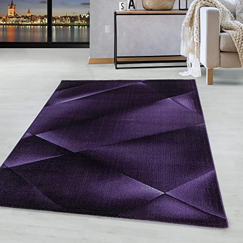 HomebyHome Teppich Wohnzimmer 160x230 cm Lila Abstrakt Design - Schlafzimmer Teppich Kurzflor Extra Weich Pflegeleicht Teppiche für Küche Esszimmer Büroteppich - Carpet Living Room Halı von HomebyHome