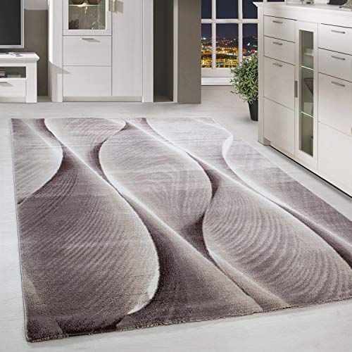 HomebyHome Teppich Wohnzimmer 160x230 cm Rechteckig Braun Kurzflor Wellen Design - Teppich Schlafzimmer, Esszimmer, Küche Flauschiger Extra Weich Tepich Waschbär Einfache Reinigung von HomebyHome