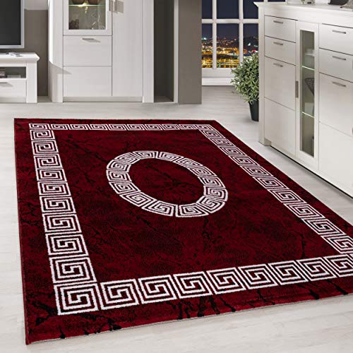 HomebyHome Teppich Wohnzimmer 160x230 cm Rot Moderne Bordüre Design - Küche Esszimmer und Schlafzimmer Teppich Kurzflor Extra Weich Pflegeleicht - Carpet Living Room von HomebyHome