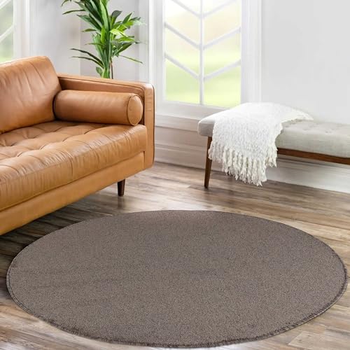HomebyHome Teppich Wohnzimmer 200 cm Rund Mocca Einfarbig Design - Schlafzimmer Teppich Kurzflor Extra Weich Pflegeleicht Gabbeh Optik Teppiche für Küche Esszimmer Jugendzimmer Kinderzimmer von HomebyHome