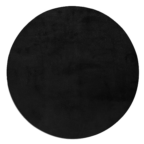 HomebyHome Teppich Wohnzimmer 200 cm Rund Schwarz Waschbarer Hochflor Flauschiger Teppiche Einfarbig Moderne Design - Küchenteppich Waschbar Shaggy Extra Weich Teppich für Schlafzimmer Kinderzimmer von HomebyHome
