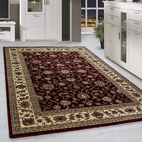 HomebyHome Teppich Wohnzimmer 200x290 cm Roter Teppich Vintage Look Orient Ornament Bordüre Design Extra Weich Teppich Schlafzimmer Esszimmer - Teppich Orientalisch Muster - Carpet Living Room von HomebyHome