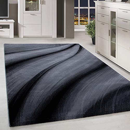 HomebyHome Teppich Wohnzimmer 200x290 cm Schwarz Abstrakt Wellen Design - Schlafzimmer Teppich Kurzflor Extra Weich Pflegeleicht Teppiche Waschbar Küche Esszimmer - Carpet Living Room von HomebyHome