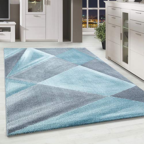HomebyHome Teppich Wohnzimmer 240x340 cm Blau Geometrisch Abstrakt Design - Schlafzimmer Teppich Kurzflor Extra Weich Pflegeleicht Teppiche für Küche Esszimmer Jugendzimmer Kinderzimmer von HomebyHome
