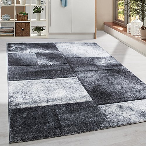 HomebyHome Teppich Wohnzimmer 240x340 cm Grau Kariert Konturschnitt Design - Schlafzimmer Teppich Kurzflor Extra Weich Pflegeleicht Teppiche für Küche Esszimmer Jugendzimmer - Carpet Living Room von HomebyHome