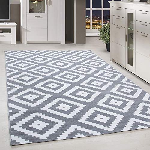 HomebyHome Teppich Wohnzimmer 240x340 cm Grau und Weiss Moderne Skandinavisch Design - Esszimmer und Schlafzimmer Teppich Kurzflor Teppiche Extra Weich Pflegeleicht - Boho Ethno Carpet Living Room von HomebyHome