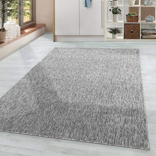 HomebyHome Teppich Wohnzimmer 240x340 cm Hellgrau Einfarbig Meliert Design - Schlafzimmer Teppich Kurzflor Extra Weich Pflegeleicht Teppiche Waschbar für Küche Esszimmer - Carpet Living Room von HomebyHome