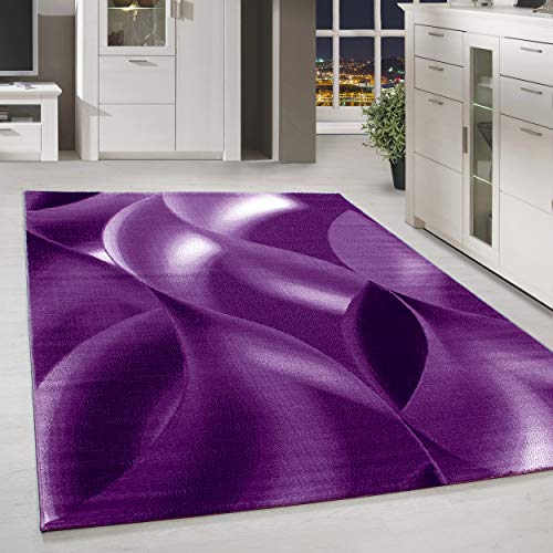 HomebyHome Teppich Wohnzimmer 240x340 cm Lila Moderne Abstrakt Design - Küche Jugendzimmer Esszimmer und Schlafzimmer Teppich Kurzflor Teppich Extra Weich Pflegeleicht - Carpet Living Room von HomebyHome