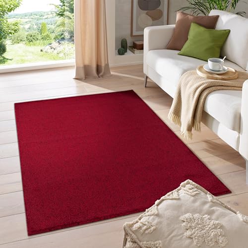 HomebyHome Teppich Wohnzimmer 240x340 cm Rot Einfarbig Design - Schlafzimmer Teppich Kurzflor Extra Weich Pflegeleicht Gabbeh Optik Teppiche für Küche Esszimmer Jugendzimmer Kinderzimmer - Carpet von HomebyHome