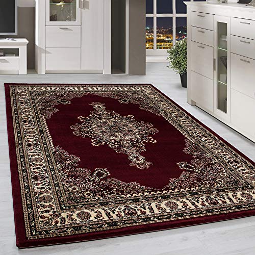 HomebyHome Teppich Wohnzimmer 240x340 cm Roter Teppich Vintage Look Orient Ornament Edle Bordüre Design Extra Weich Gross Teppich Schlafzimmer Esszimmer - Teppich Orientalisch Muster Rug von HomebyHome