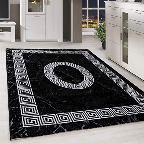 HomebyHome Teppich Wohnzimmer 240x340 cm Schwarz Moderne Bordüre Design - Küche Esszimmer und Schlafzimmer Teppich Kurzflor Extra Weich Pflegeleicht - Carpet Living Room von HomebyHome