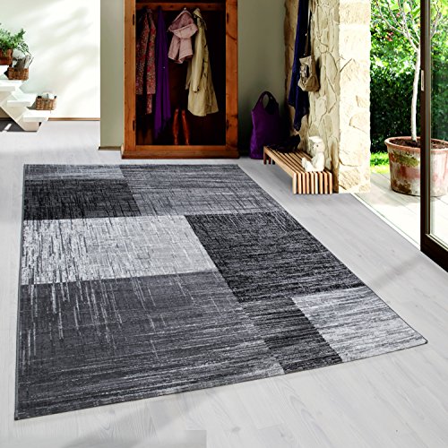 HomebyHome Teppich Wohnzimmer 240x340 cm Schwarz und Grau Moderne Kariert Design - Esszimmer und Schlafzimmer Teppich Kurzflor Teppiche Extra Weich Pflegeleicht - Carpet Living Room von HomebyHome