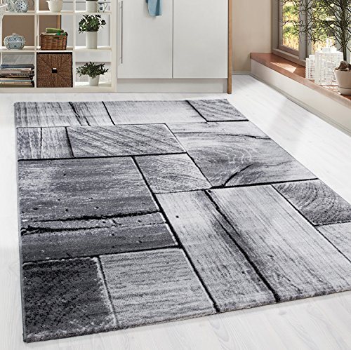 HomebyHome Teppich Wohnzimmer 280x370 cm Rechteckig Schwarz und Grau Kurzflor Holz Design - Teppich Schlafzimmer, Esszimmer, Küche Flauschiger Extra Weich Tepich Waschbär Einfache Reinigung - Carpet von HomebyHome