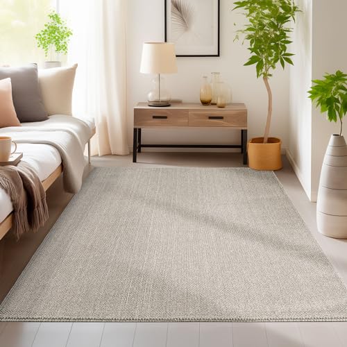 HomebyHome Langlebiger Teppich Wohnzimmer 300x400 Cut-Loop Braun 280 x 370 cm - Kurzflor Schlingenteppich Schlafzimmer Dekorativ Meliert Struktur Küchenteppich Schlingenflor von HomebyHome