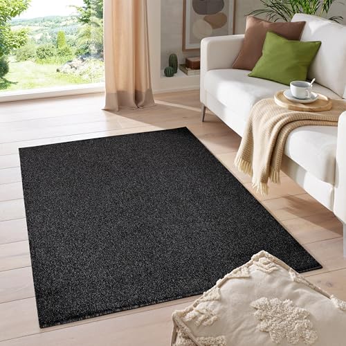 HomebyHome Kurzflor Läufer 60 x 100 cm Anthrazit - Modern Gabbeh-Look Teppich Extra Weich, Pflegeleicht und Langlebig - Ideal für Wohnzimmer, Schlafzimmer und Esszimmer von HomebyHome