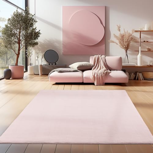 HomebyHome Teppich Wohnzimmer 60x110 cm Läufer Flur Rosa Waschbarer Teppiche Moderne Design - Küchenteppich Waschbar rutschfest Extra Weich Flauschiger Kleiner Teppiche für Schlafzimmer Kinderzimmer von HomebyHome