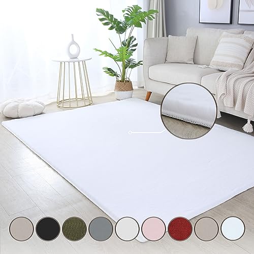 HomebyHome Teppich Wohnzimmer 60x110 cm Weiss Waschbarer Hochflor Flauschiger Teppiche Einfarbig Moderne Design - Küchenteppich Waschbar Shaggy Extra Weich Teppich für Schlafzimmer Kinderzimmer von HomebyHome