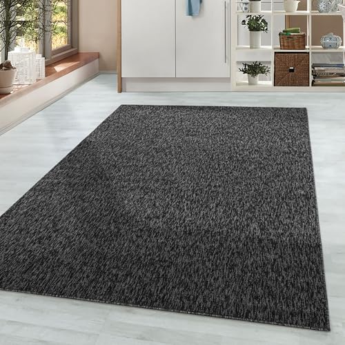 HomebyHome Teppich Wohnzimmer 80x150 cm Läufer Anthrazit Einfarbig Meliert Design - Schlafzimmer Teppich Kurzflor Extra Weich Pflegeleicht Teppiche für Küche Esszimmer - Carpet Living Room von HomebyHome