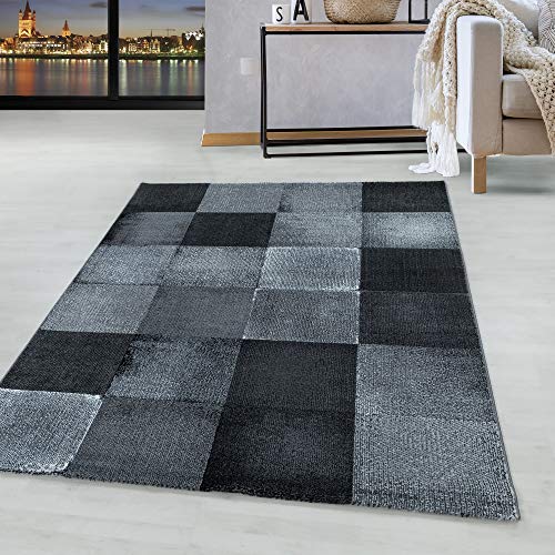 HomebyHome Teppich Wohnzimmer 80x150 cm Läufer Flur Schwarz Kariert Design - Schlafzimmer Teppich Kurzflor Extra Weich Pflegeleicht Teppiche für Küche Esszimmer Büroteppich - Carpet Living Room Halı von HomebyHome