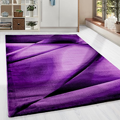 HomebyHome Teppich Wohnzimmer 80x150 cm Läufer Lila Abstrakt Wellen Design - Schlafzimmer Teppich Kurzflor Extra Weich Pflegeleicht Teppiche Waschbar Küche Esszimmer - Carpet Living Room von HomebyHome