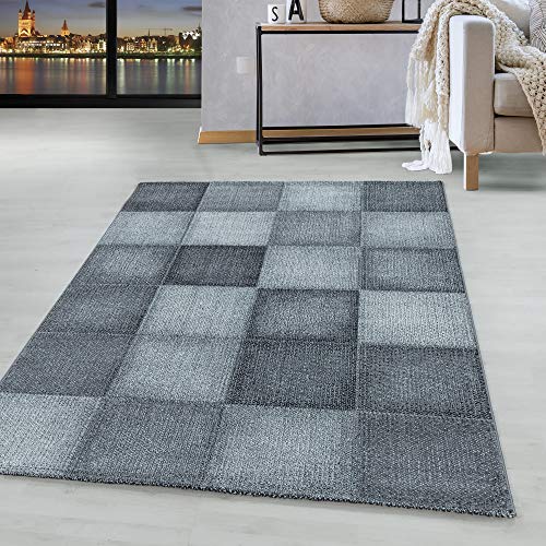 HomebyHome Teppich Wohnzimmer 80x250 cm Grau Läufer Kariert Meliert Design - Schlafzimmer Teppich Kurzflor Extra Weich Pflegeleicht Teppiche Waschbar für Küche Esszimmer - Carpet Living Room Halı von HomebyHome