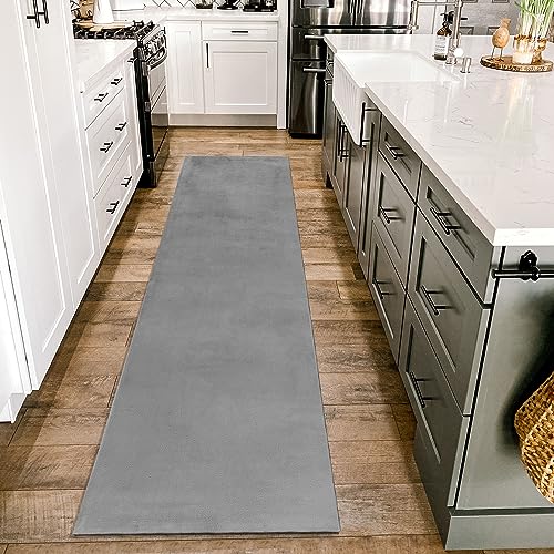 HomebyHome Teppich Wohnzimmer 80x250 cm Läufer Flur Grau Waschbarer Hochflor Flauschiger Teppiche Moderne Design - Küchenteppich Waschbar Shaggy Extra Weich Teppich für Schlafzimmer Küchenläufer von HomebyHome