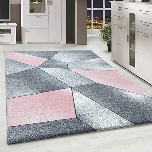 HomebyHome Teppich Wohnzimmer 80x250 cm Läufer Flur Rosa Abstrakt Geometrisch Design - Schlafzimmer Teppich Kurzflor Extra Weich Pflegeleicht Teppiche für Küche Esszimmer Jugendzimmer von HomebyHome