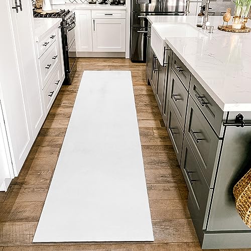 HomebyHome Teppich Wohnzimmer 80x250 cm Läufer Flur Weiss Waschbarer Hochflor Flauschiger Teppiche Moderne Design - Küchenteppich Waschbar Shaggy Extra Weich Teppich für Schlafzimmer Küchenläufer von HomebyHome
