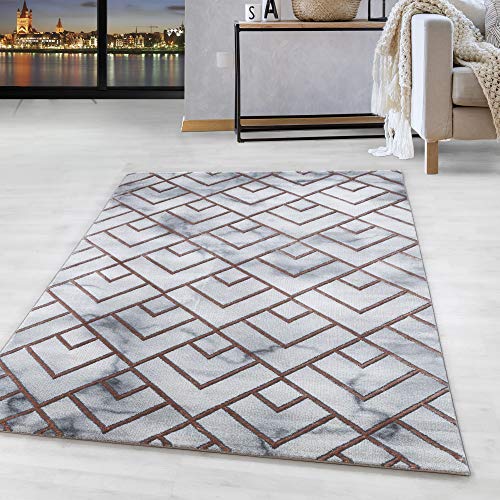 HomebyHome Teppich Wohnzimmer 80x250 cm Läufer Grau und Bronze 3D Marmoriert Rauten Design - Schlafzimmer Teppich Kurzflor Extra Weich Pflegeleicht Teppiche für Küche Esszimmer - Carpet Living Room von HomebyHome
