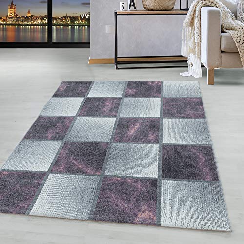 HomebyHome Teppich Wohnzimmer 80x250 cm Lila Kariert Marmor Design - Schlafzimmer Teppich Kurzflor Extra Weich Pflegeleicht Teppiche Waschbar für Küche Esszimmer - Carpet Living Room Halı von HomebyHome