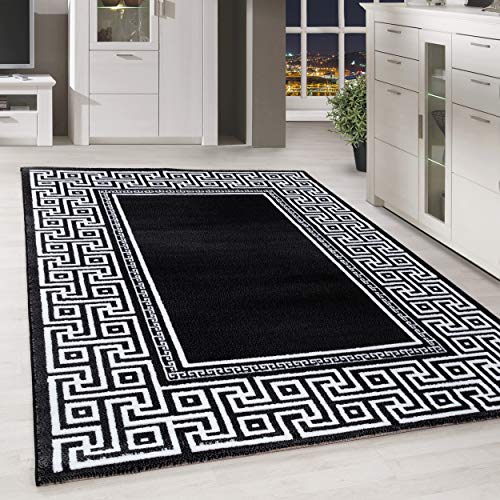HomebyHome Teppich Wohnzimmer 80x300 cm Läufer Flur Schwarz Kurzflor Bordüre Design - Teppich Schlafzimmer, Esszimmer, Küche Flauschiger Extra Weich Tepich Waschbär Einfache Reinigung von HomebyHome