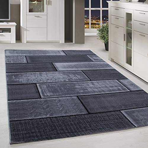 HomebyHome Teppich Wohnzimmer 80x300 cm Läufer Flurteppich Küche Schwarz und Anthrazit Moderne Wand Design - Schlafzimmer Teppich Kurzflor Teppich Extra Weich Pflegeleicht - Carpet Living Room von HomebyHome