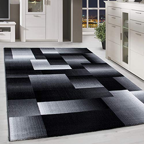 HomebyHome Teppich Wohnzimmer 80x300 cm Läufer Weiss und Schwarz Kariert Design - Schlafzimmer Teppich Kurzflor Extra Weich Pflegeleicht Teppiche Waschbar Küche Esszimmer - Carpet Living Room von HomebyHome