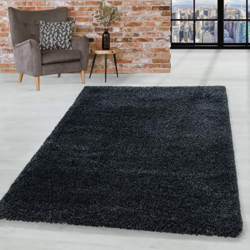 HomebyHome Teppich Wohnzimmer Hochflor Shaggy 50 mm Florhöhe Anthrazit 160 cm Rund - Teppich Schlafzimmer Langflor Einfarbig Design Moderne und Extra Weich - Teppich Flauschig Flur Läufer Rund von HomebyHome