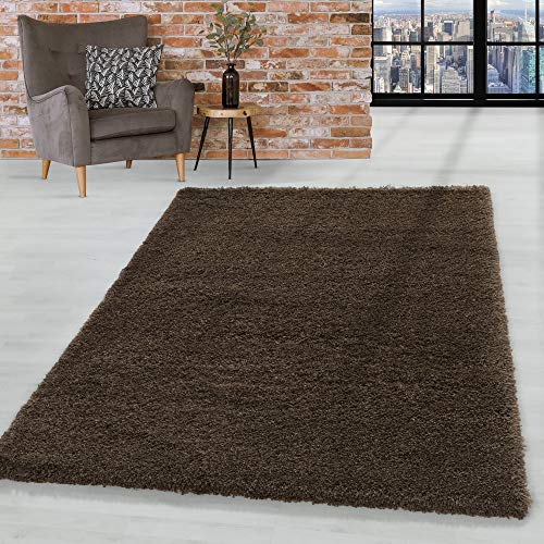 HomebyHome Teppich Wohnzimmer Hochflor Shaggy 50 mm Florhöhe Braun 80 cm Rund - Teppich Schlafzimmer Langflor Einfarbig Design Moderne und Extra Weich - Teppich Flauschig Flur Läufer Rund von HomebyHome