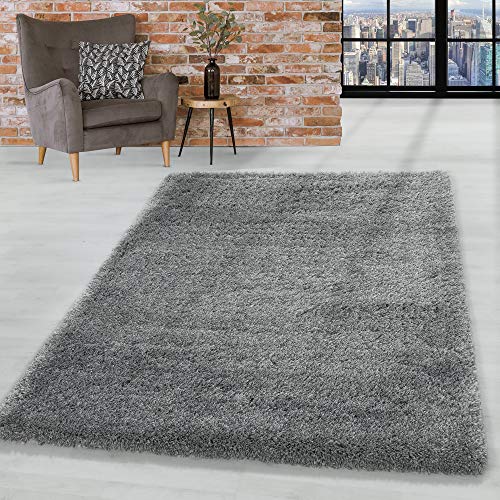 HomebyHome Teppich Wohnzimmer Hochflor Shaggy 50 mm Florhöhe Hellgrau 280x370 cm - Teppich Schlafzimmer Langflor Einfarbig Design Moderne und Extra Weich - Teppich Flauschig Flur Läufer Rechteckig von HomebyHome