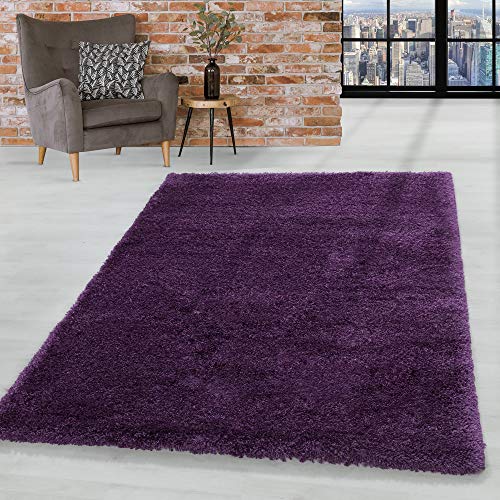 HomebyHome Teppich Wohnzimmer Hochflor Shaggy 50 mm Florhöhe Lila 140x200 cm - Teppich Schlafzimmer Langflor Einfarbig Design Moderne und Extra Weich - Teppich Flauschig Flur Läufer Rechteckig von HomebyHome